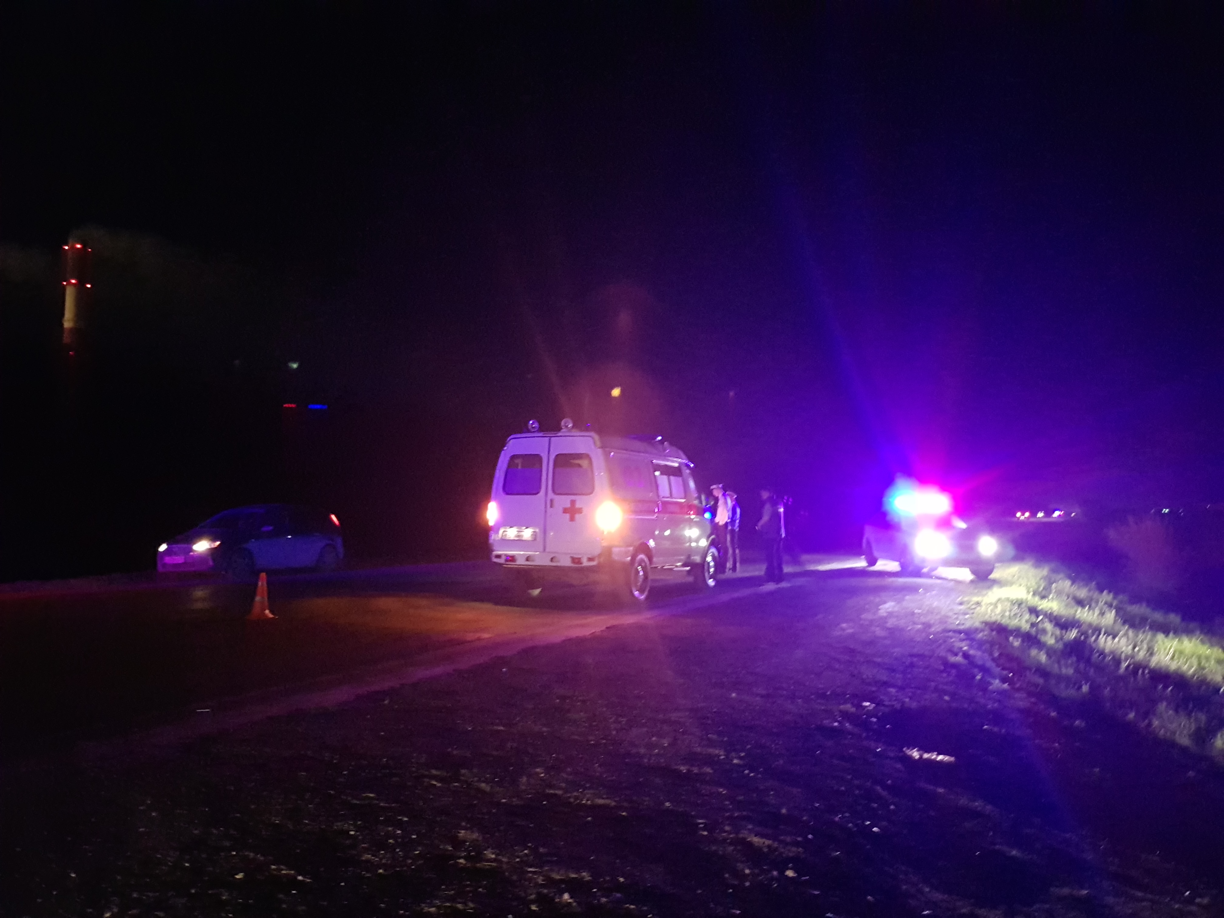 Машина скорой помощи сбила. ДТП зимой на трассе ночью.
