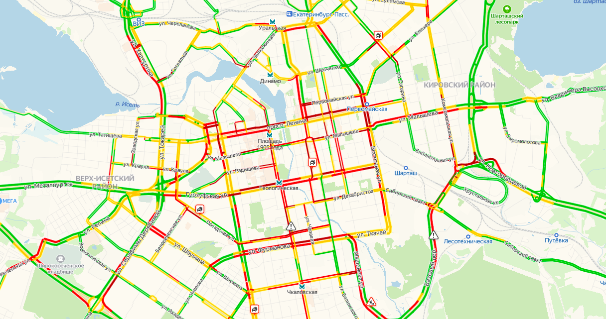 Пробки в екатеринбурге карта