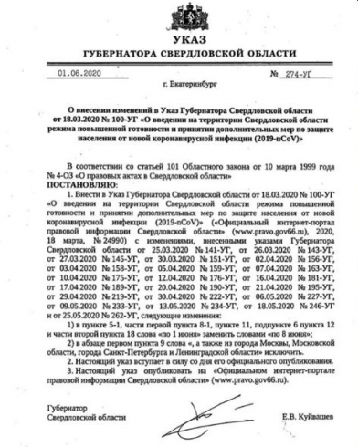 Ограничительные меры в Свердловской области продлены до 8 июня