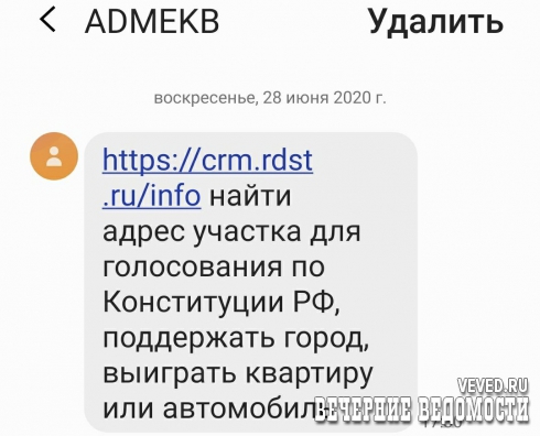 Екатеринбуржцам начали приходить СМС с информацией о голосовании по Конституции