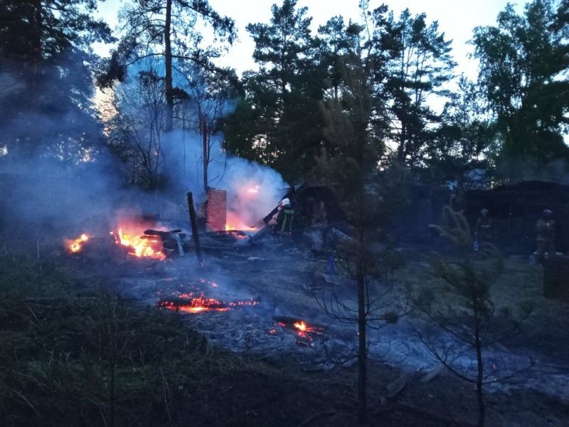Спасатели всю ночь тушили лесной пожар около коттеджного поселка под Екатеринбургом