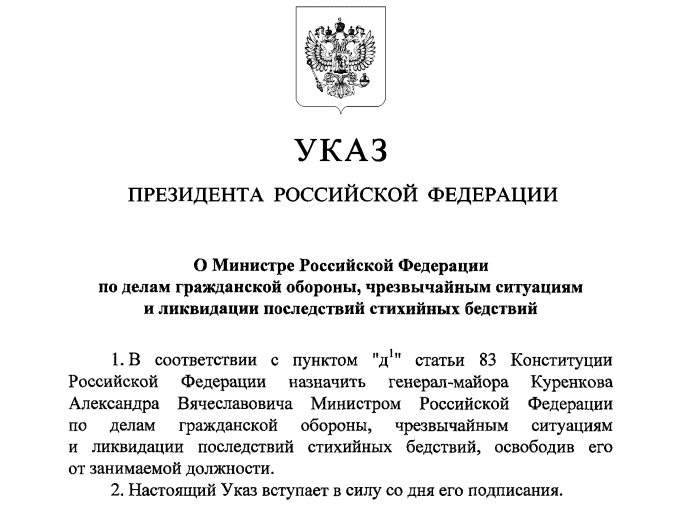 Указ о назначении министра. Указ Путина.